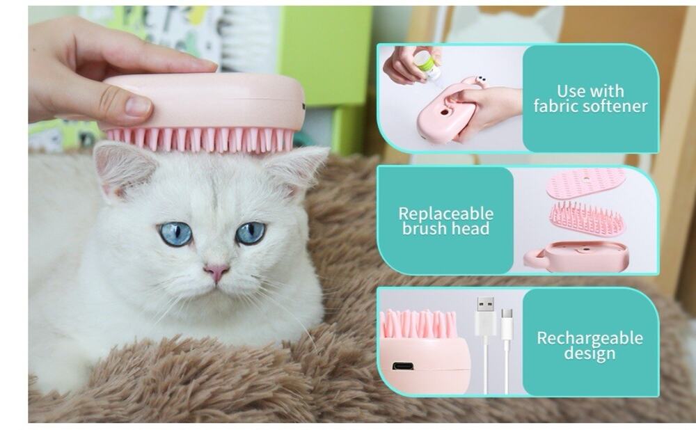 Cat & Dog Steam Brush 3-in-1 Pet Hair Remover, Cleaner & Massager for All Pets